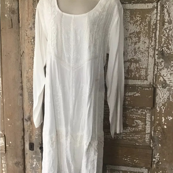 NWT Holy Clothing TIMANDRA MIDI DRESS XL/1X  WHITE Embroidered Boho Gown - Picture 9 of 11